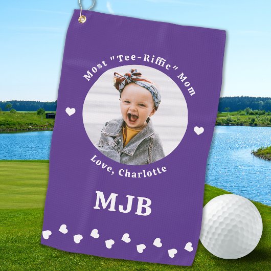 Moderne MAMA Personalisiertes Foto Golfer Lila Golfhandtuch