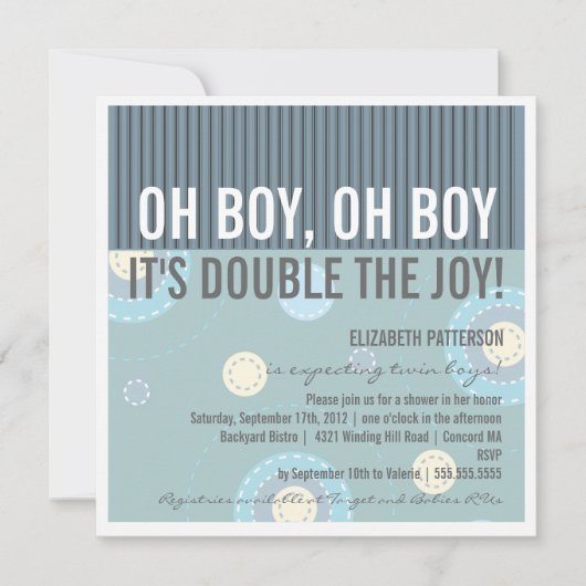 Moderne Mama Twin Boy Baby Dusche Einladung (Vorderseite)