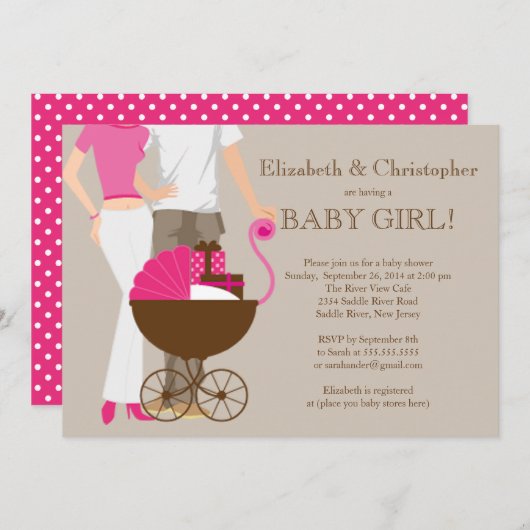 Moderne Mama-Vater-Wagen-Paar-Baby-Dusche Einladung (Vorne/Hinten)