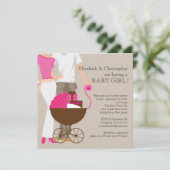 Moderne Mama-Vater-Wagen-Paar-Baby-Dusche Einladung (Stehend Vorderseite)