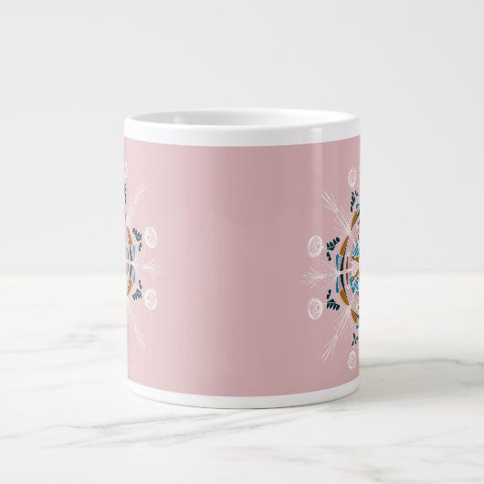 Moderne Mandala Blues Rosa Bohemische Kunst Jumbo-Tasse (Vorderseite)