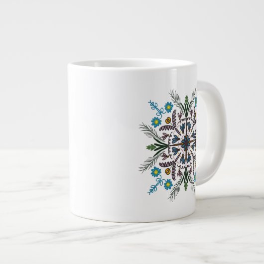 Moderne Mandala Blumengärten Bohemische Kunst Jumbo-Tasse (Vorderseite Rechts)
