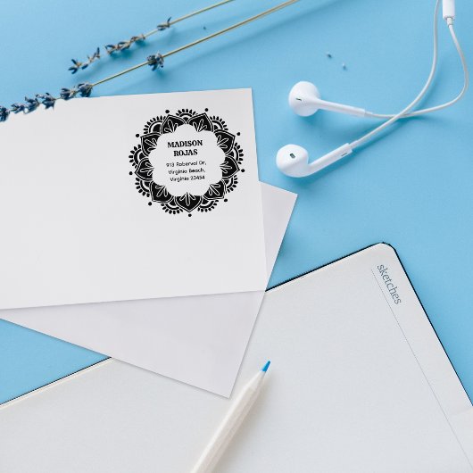 Moderne Mandala Individuelle Name Rücksendeadresse Gummistempel