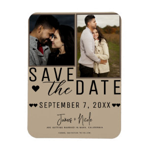 Moderne Mandel-Beige Save-the-Date 2-Foto-Hochzeit Magnet