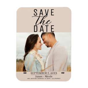 Moderne Mandel-Bisque Save-the-Date-Hochzeitsfoto Magnet