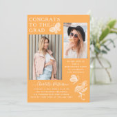 Moderne Mango Butterfly Foto Graduation Party Einladung (Stehend Vorderseite)