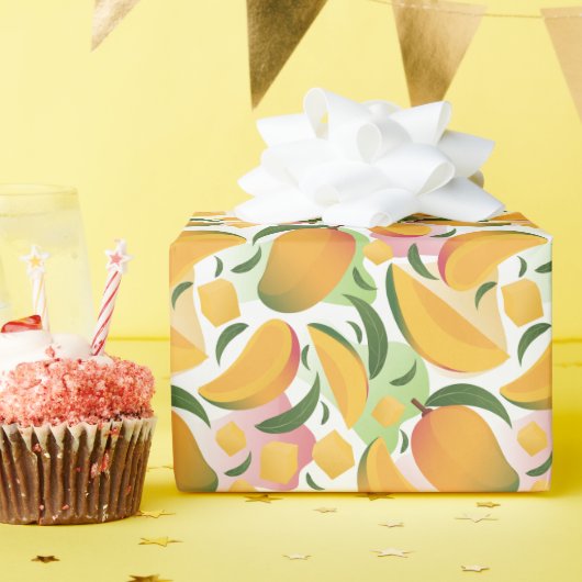 Moderne Mango Frucht Muster Wrapping Paper Roll Geschenkpapier (Geburtstagsparty)