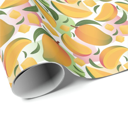 Moderne Mango Frucht Muster Wrapping Paper Roll Geschenkpapier (Rolleneckpunkt)