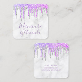 Moderne Maniküre aus lila und Marmor Glitzer Tropf Quadratische Visitenkarte