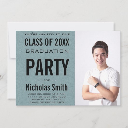 MODERNE MÄNNER-BLAUE-SCHULABSCHULAGSPARTEI EINLADUNG (Vorderseite)