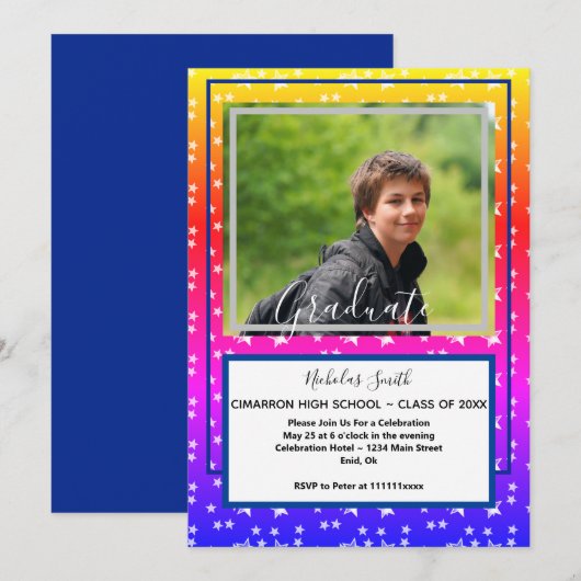 MODERNE MÄNNER GRAD STARS BLUE | SCHULATIONSPARTEI EINLADUNG (Vorne/Hinten)