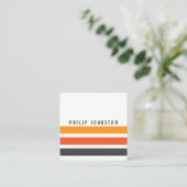 Moderne männliche graue und orangefarbene Streifen Quadratische Visitenkarte (Stehend Vorderseite)