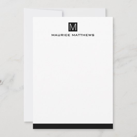 Moderne männliche Monogramm Name schwarz viereckig Mitteilungskarte (Vorderseite)