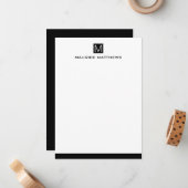 Moderne männliche Monogramm Name schwarz viereckig Mitteilungskarte (Vorderseite/Rückseite Beispiel)