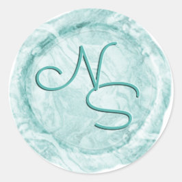 Moderne, marbierte Aquamarine Aqua Wax Siegel Mono Runder Aufkleber
