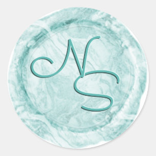 Moderne, marbierte Aquamarine Aqua Wax Siegel Mono Runder Aufkleber