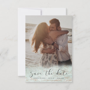 Moderne Marble Fade in Mint Roségold Custom Foto Save The Date