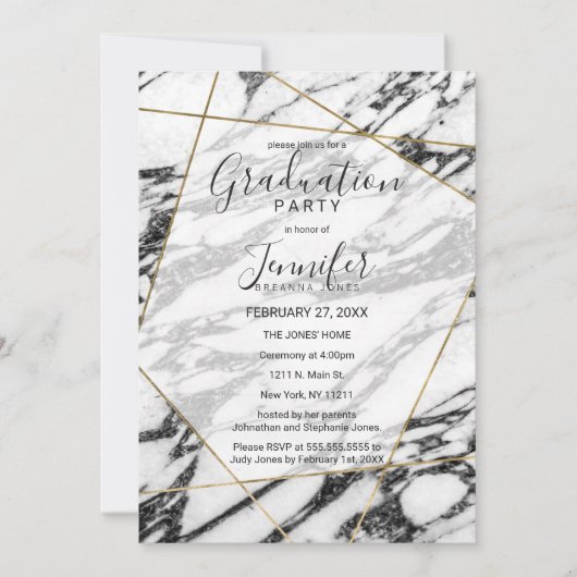 Moderne Marble Gold Geometric Graduation Party Einladung (Vorderseite)