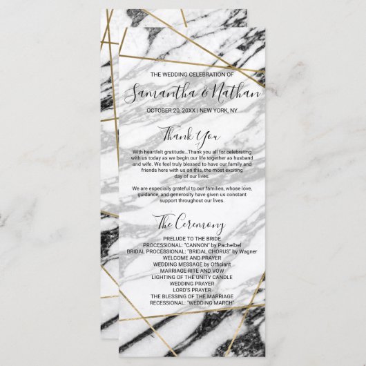 Moderne Marble Gold Geometric Wedding Programme (Vorne/Hinten)