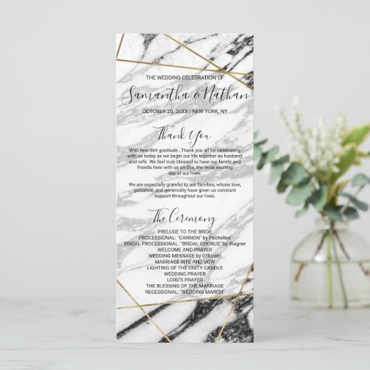 Moderne Marble Gold Geometric Wedding Programme (Stehend Vorderseite)