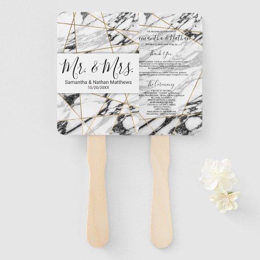 Moderne Marble Gold Geometric Wedding Programme Fächer (Vorne und Hinten)