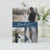 Moderne Marine 3 Foto Collage Wedding Vielen Dank Dankeskarte (Stehend Vorderseite)