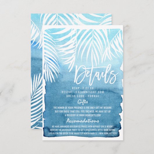 Moderne Marine-Blau-GoldBrushstrokes, die Details Begleitkarte (Vorne/Hinten)