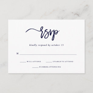 Moderne Marine-Blau-Hochzeits-Antwort des Skript- RSVP Karte