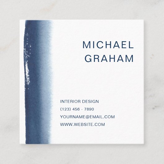 Moderne Marine Blue Elegante Wasserfarbe Quadratische Visitenkarte (Vorderseite)