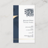 Moderne Marine Blue und Gold Quill Notare Visitenkarte (Rückseite)