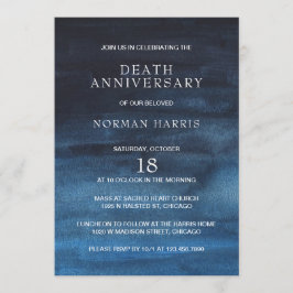 Moderne Marine Blue Watercolor Wash Todestag Jubil Einladung