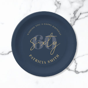 Moderne Marine Elegant 60. Geburtstag Pappteller