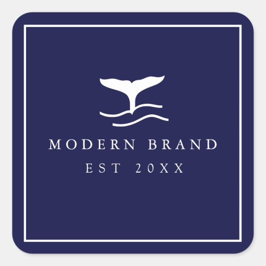 Moderne Marine Elegante Küstenwal Fin Quadratischer Aufkleber (Vorderseite)