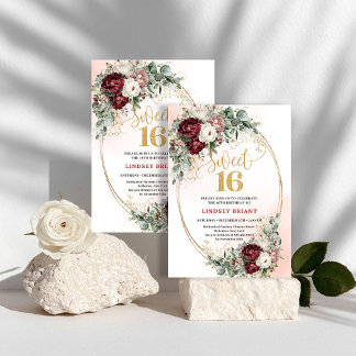 Moderne marine Florale Goldene Sweet 16 Geburtstag Einladung