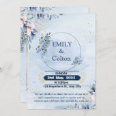 Moderne Marine & hellblaue Blumen Einladung Hochze (Vorne/Hinten)