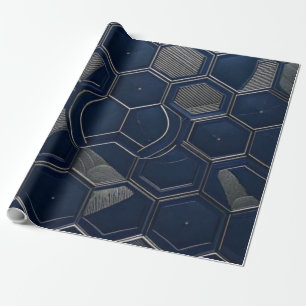 Moderne Marine & Kohlenstoff-Sechseck-Tech-Geometr Geschenkpapier