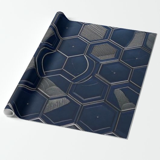 Moderne Marine & Kohlenstoff-Sechseck-Tech-Geometr Geschenkpapier (Ungerollt)