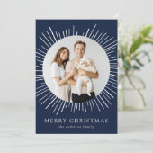 Moderne Marine Sunburst Frohe Weihnachten 2 Foto (Stehend Vorderseite)