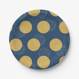 Moderne Marine und goldene Polka-Punkte Pappteller
