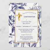 Moderne Marine und Weiße Blätter Blumenbestätigung Einladung (Vorne/Hinten)