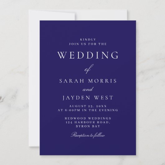 Moderne Marine & White Minimal Hochzeit Einladung (Vorderseite)