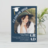 Moderne Marineblau 5 Fotos Abschluss Einladung (Stehend Vorderseite)