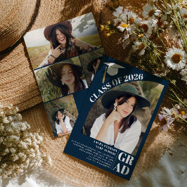 Moderne Marineblau 5 Fotos Abschluss Einladung