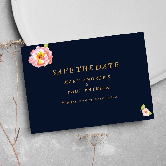 Moderne marineblau-blaue Koralle Save the Date
