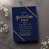 Moderne Marineblau-Imitate Goldgraduierungsparty Einladung