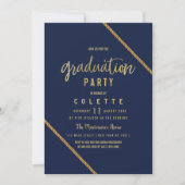 Moderne Marineblau-Imitate Goldgraduierungsparty Einladung (Vorderseite)