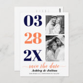 Moderne marineblau, Korallen zwei Foto Save the Da Postkarte (Vorne/Hinten)