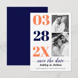 Moderne marineblau, Korallentypografie zwei Foto Save The Date