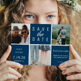 Moderne marineblaue 3-Foto-Collage Save The Date