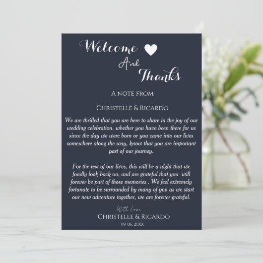 Moderne marineblaue Begrüßung und vielen Dank für  Dankeskarte (Stehend Vorderseite)